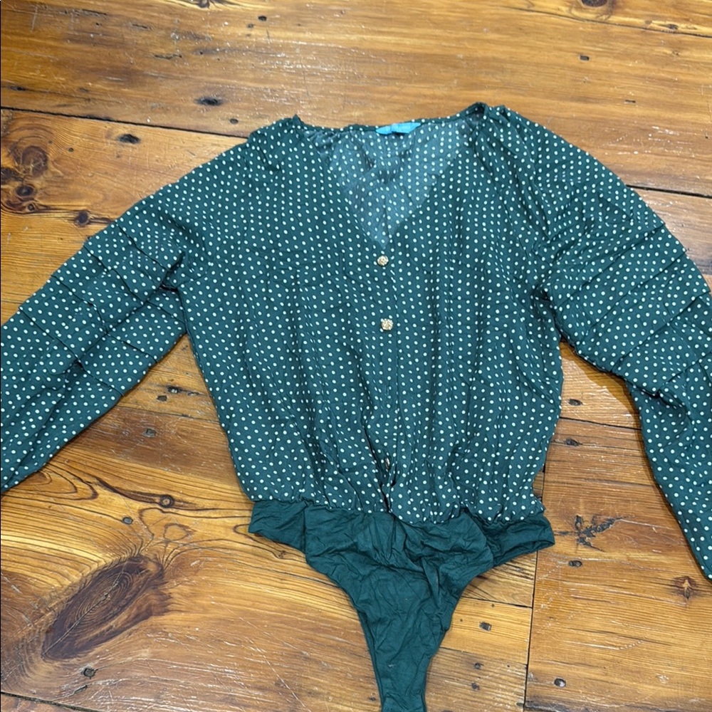 Draper James Green Polka Dot Long Sleeve Bodysuit Size Medium